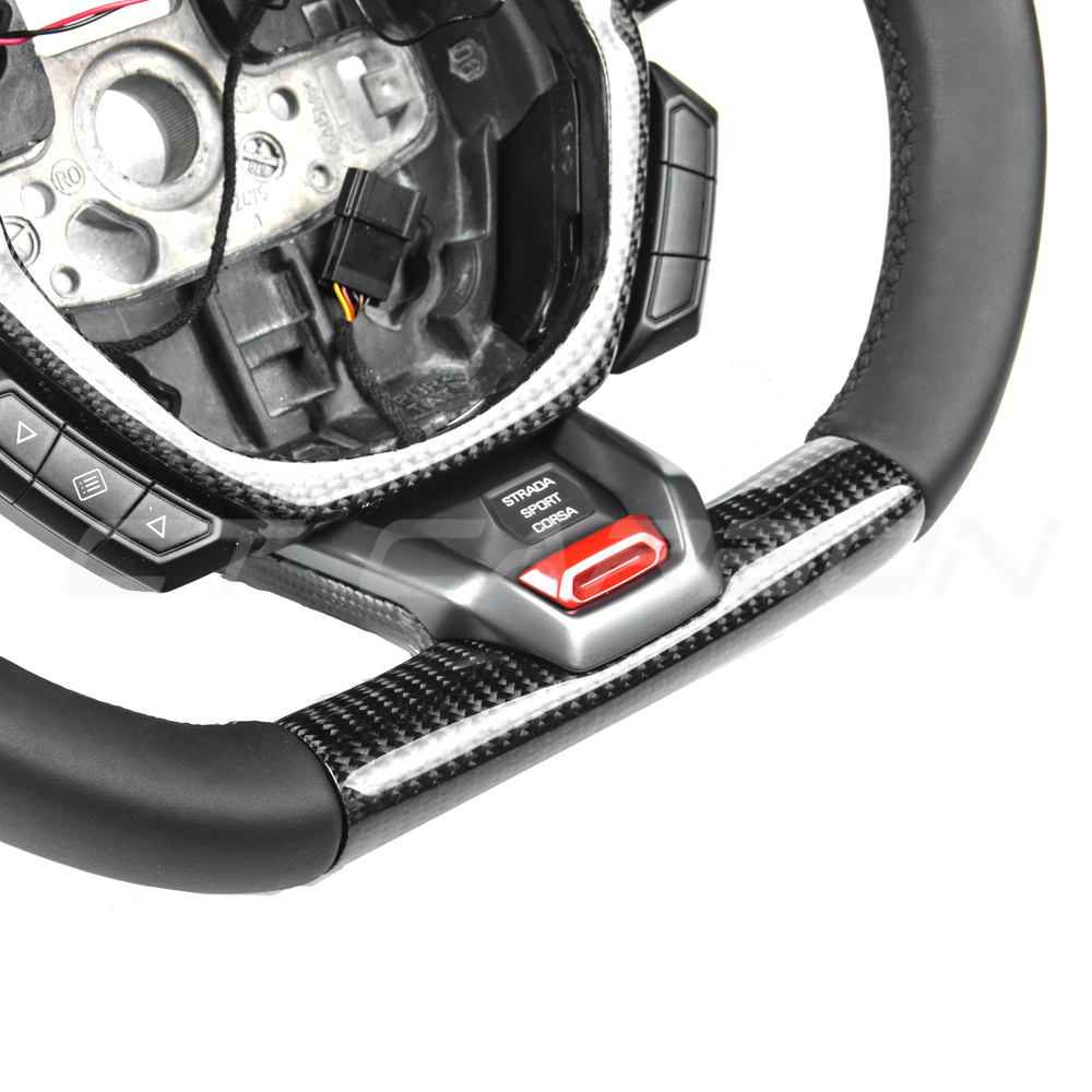LAMBORGHINI HURACAN LEATHER / CARBON FIBRE LED FLAT BOTTOM CUSTOM STEERING WHEEL