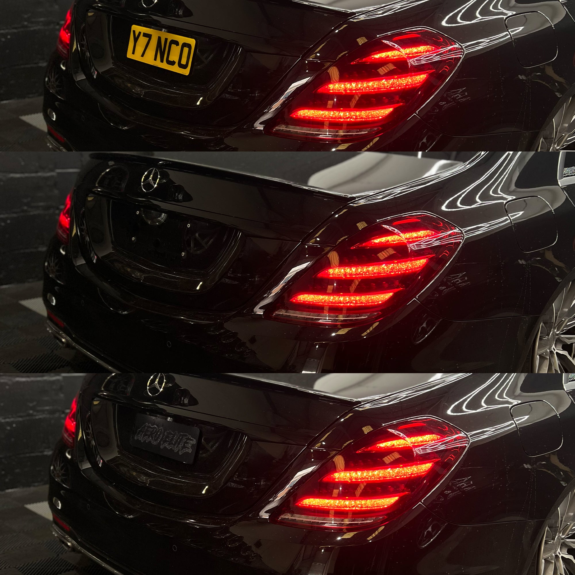 Hidden magnetic number plate kit showing clean bumper finish after plate removal on a Mercedes.