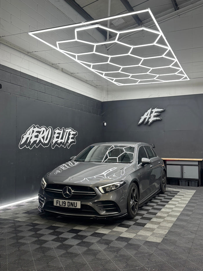 Mercedes A35 (W177) with front splitter, side skirts and spoiler by Aero Elite, front three-quarter view
