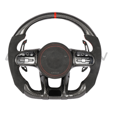 MERCEDES BENZ AMG CARBON FIBRE / ALCANTARA FLAT BOTTOM CUSTOM STEERING WHEEL