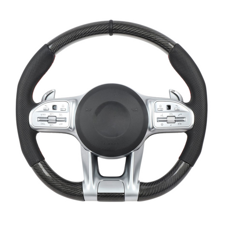 MERCEDES BENZ AMG CARBON FIBRE / LEATHER FLAT BOTTOM CUSTOM STEERING WHEEL