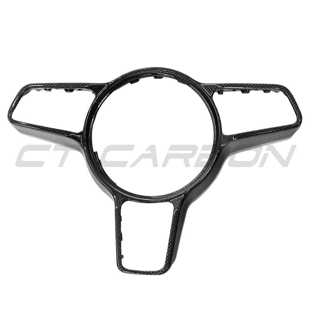 PORSCHE 911/CAYMAN/BOXSTER/CAYENNE/MACAN 2013+ STEERING WHEEL TRIM-Accessories-CT CARBON-CT Carbon - High-quality carbon fiber and gloss black aerodynamic parts for premium sports and luxury vehicles.