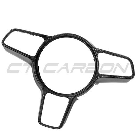 PORSCHE 911/CAYMAN/BOXSTER/CAYENNE/MACAN 2013+ STEERING WHEEL TRIM WITH SPORT CHRONO-Accessories-CT CARBON-CT Carbon - High-quality carbon fiber and gloss black aerodynamic parts for premium sports and luxury vehicles.