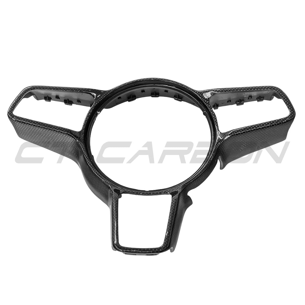 PORSCHE 911/CAYMAN/BOXSTER/CAYENNE/MACAN 2013+ STEERING WHEEL TRIM WITH SPORT CHRONO-Accessories-CT CARBON-CT Carbon - High-quality carbon fiber and gloss black aerodynamic parts for premium sports and luxury vehicles.