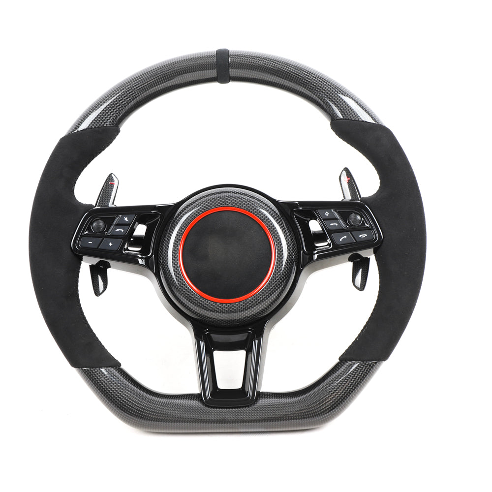 PORSCHE CARBON FIBRE / ALCANTARA FLAT BOTTOM CUSTOM STEERING WHEEL