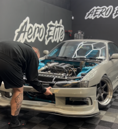 Nissan Silvia S14 having front bumper removed to fit number plate magnet kit.