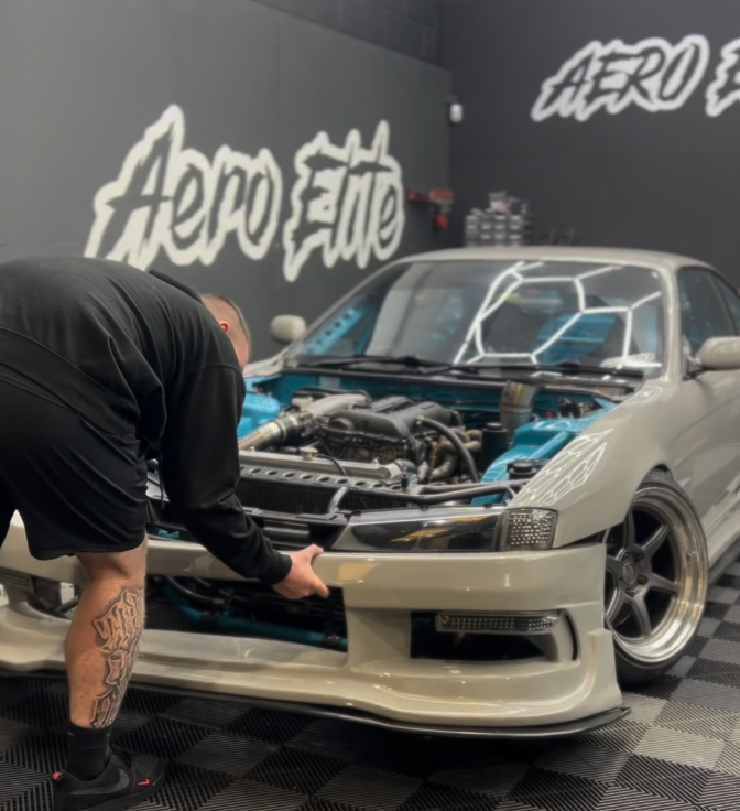 Nissan Silvia S14 having front bumper removed to fit number plate magnet kit.