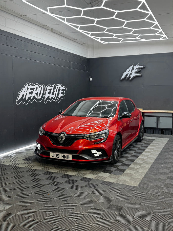 Renault Megane RS MK4 after front splitter fitment — front three-quarter view