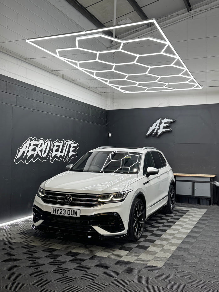 Volkswagen Tiguan R (MK2) with front splitter, side skirts and rear diffuser by Aero Elite, front three-quarter view