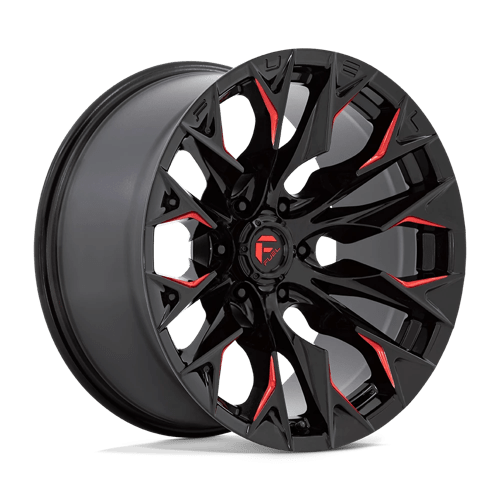 Fuel FLAME 1PC 20x9 ET1 5x139.7 GLOSS BLACK MILLED W/ CANDY RED