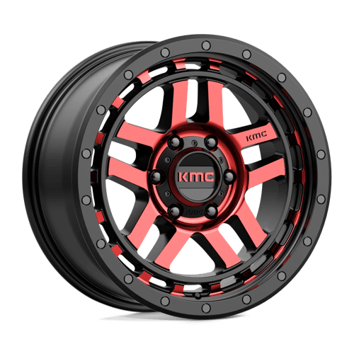 KMC RECON 18x8.5 ET18 6x139.7 GLOSS BLACK MACHINED W/ RED TINT
