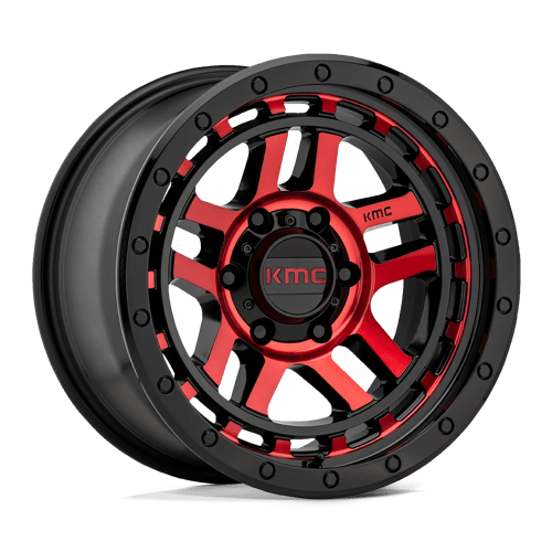 KMC RECON 17x8.5 ET18 6x139.7 GLOSS BLACK MACHINED W/ RED TINT