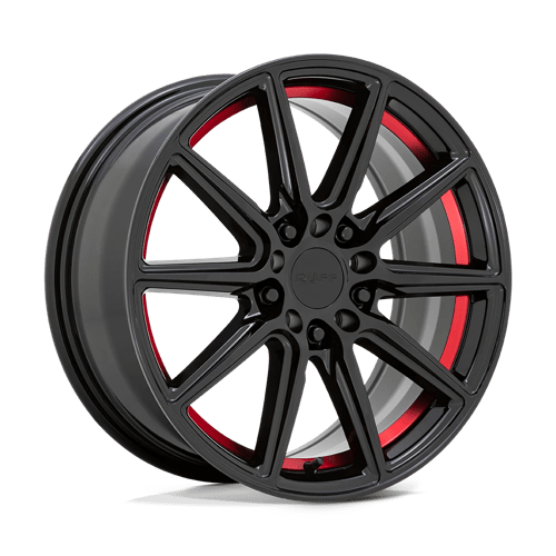 Ruff THROTTLE 18x8 ET38 5x108, 5x114.3 GLOSS BLACK W/ MACHINED RED INNER LIP