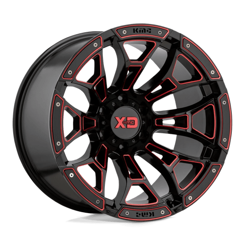 XD BONEYARD 20x10 ET-18 5x127 GLOSS BLACK MILLED W/ RED TINT