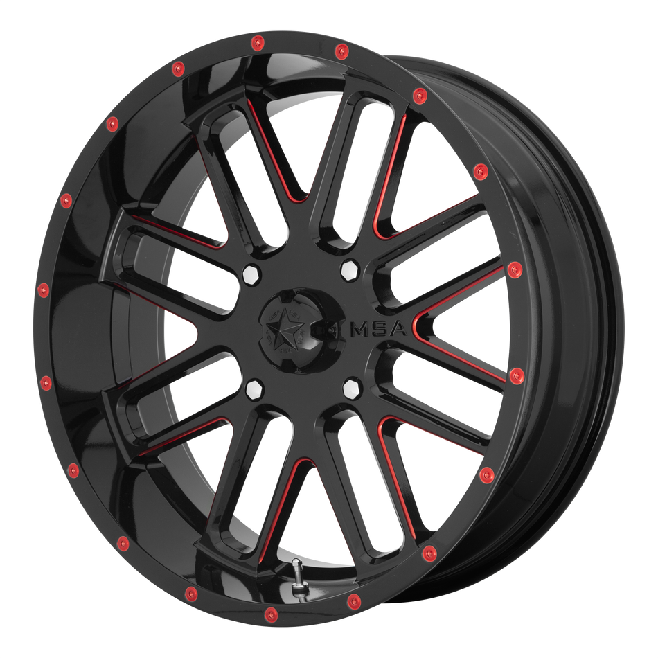 MSA Offroad Wheels BANDIT 18x7 ET0 4x137 GLOSS BLACK MILLED W/ RED TINT