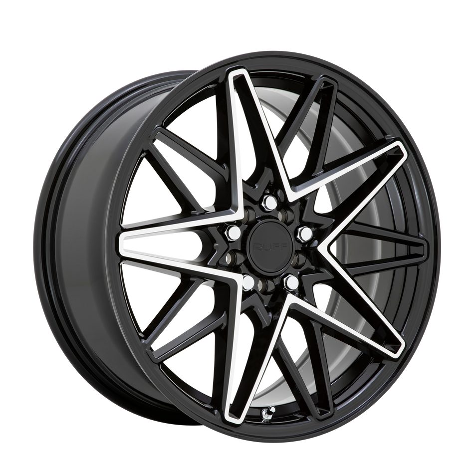 Ruff CLUTCH 18x8 ET38 5x108, 5x114.3 GLOSS BLACK W/ MACHINED FACE